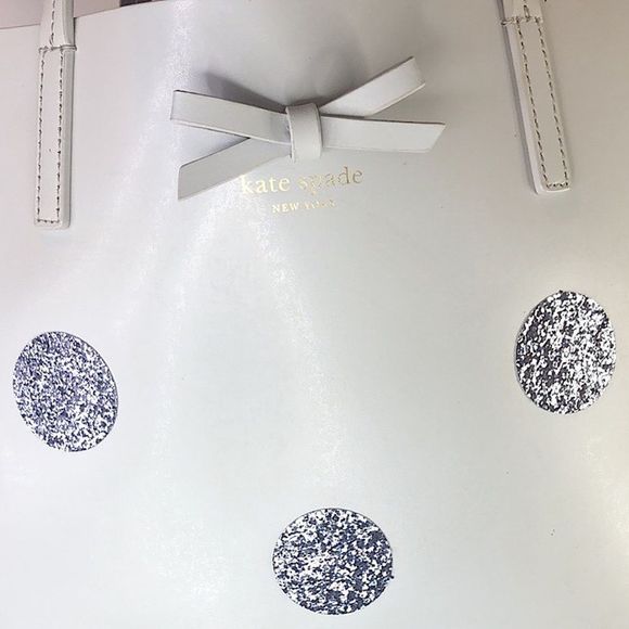 KATE SPADE White Leather & Silver Glitter Polka Dot Oversized Tote Shoulder Bag - Picture 4 of 17